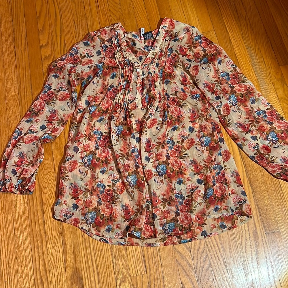 Fire Los Angeles, see-through, flowery, V-neck, shirt